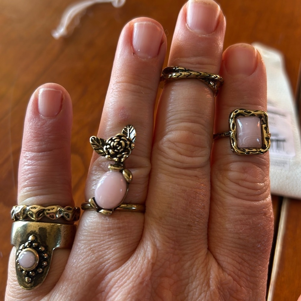 Free People ring stack in pink and gold. New - Picture 2 of 4